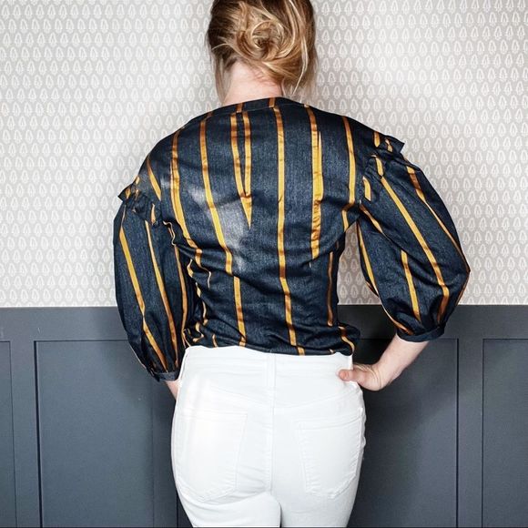 Exaggerated Ruffle Striped Cotton Top - Picture 2 of 10